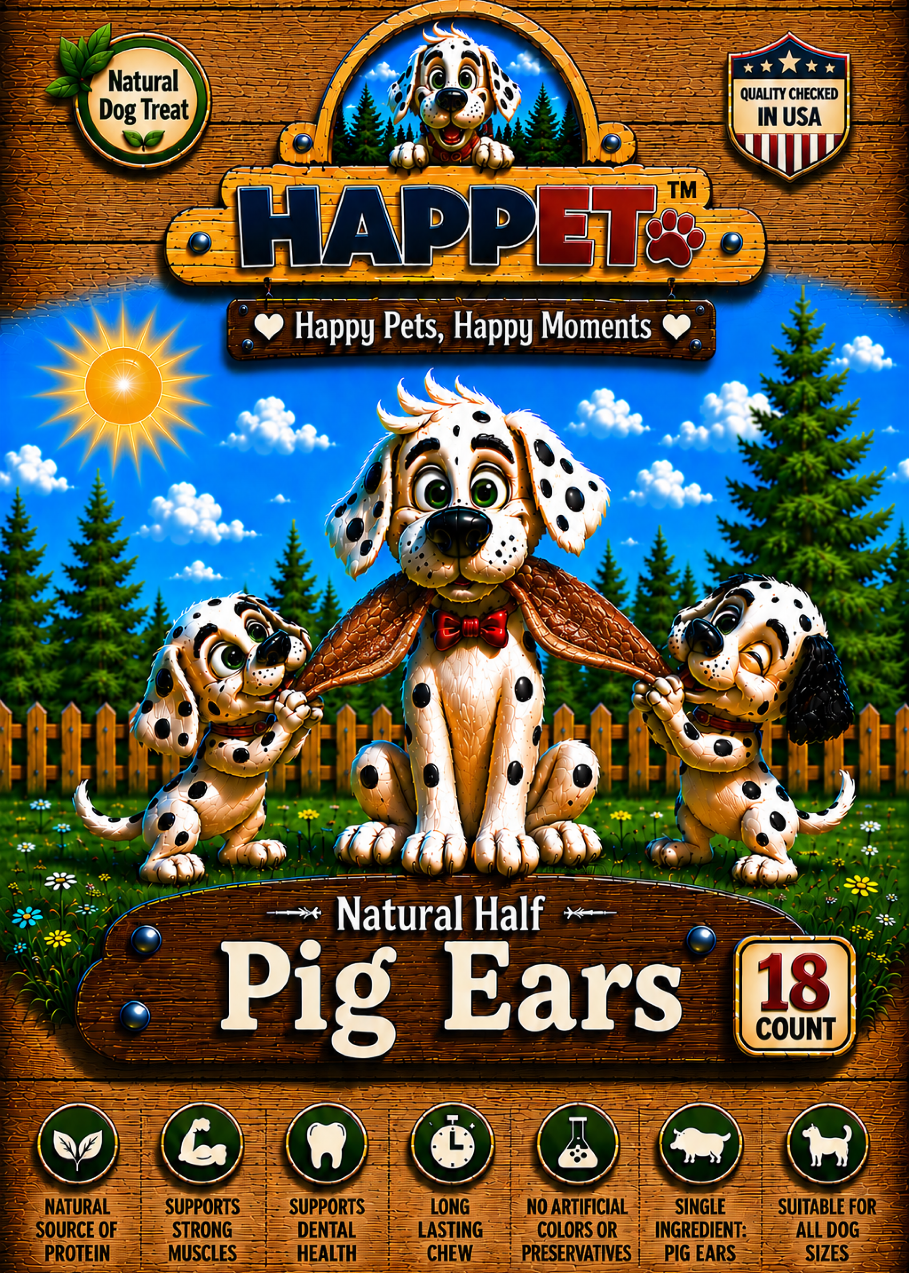 HAPPET Half Pig Ears package with dogs and puppies